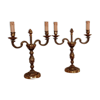 Pair of bronze electric candlesticks