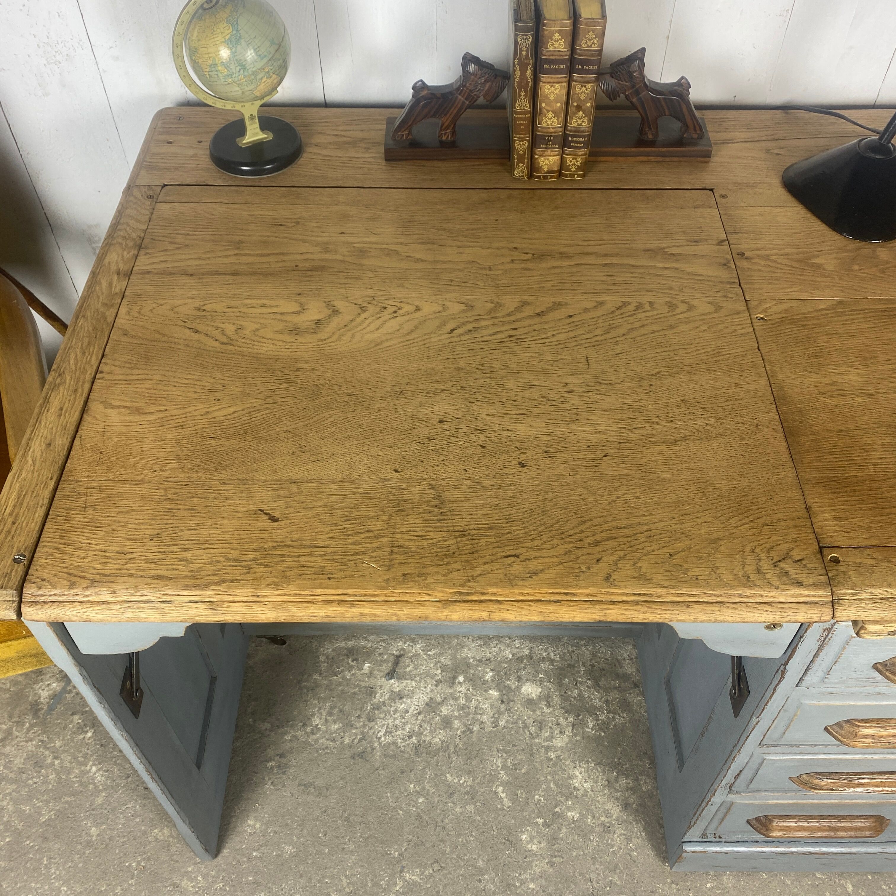 Bureau escamotable chêne patine