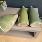 Trio of green enamelled vases