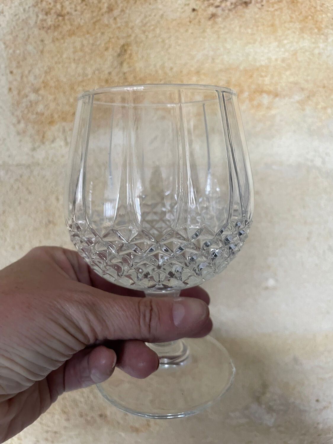4 diamond point glass cognac or brandy glasses