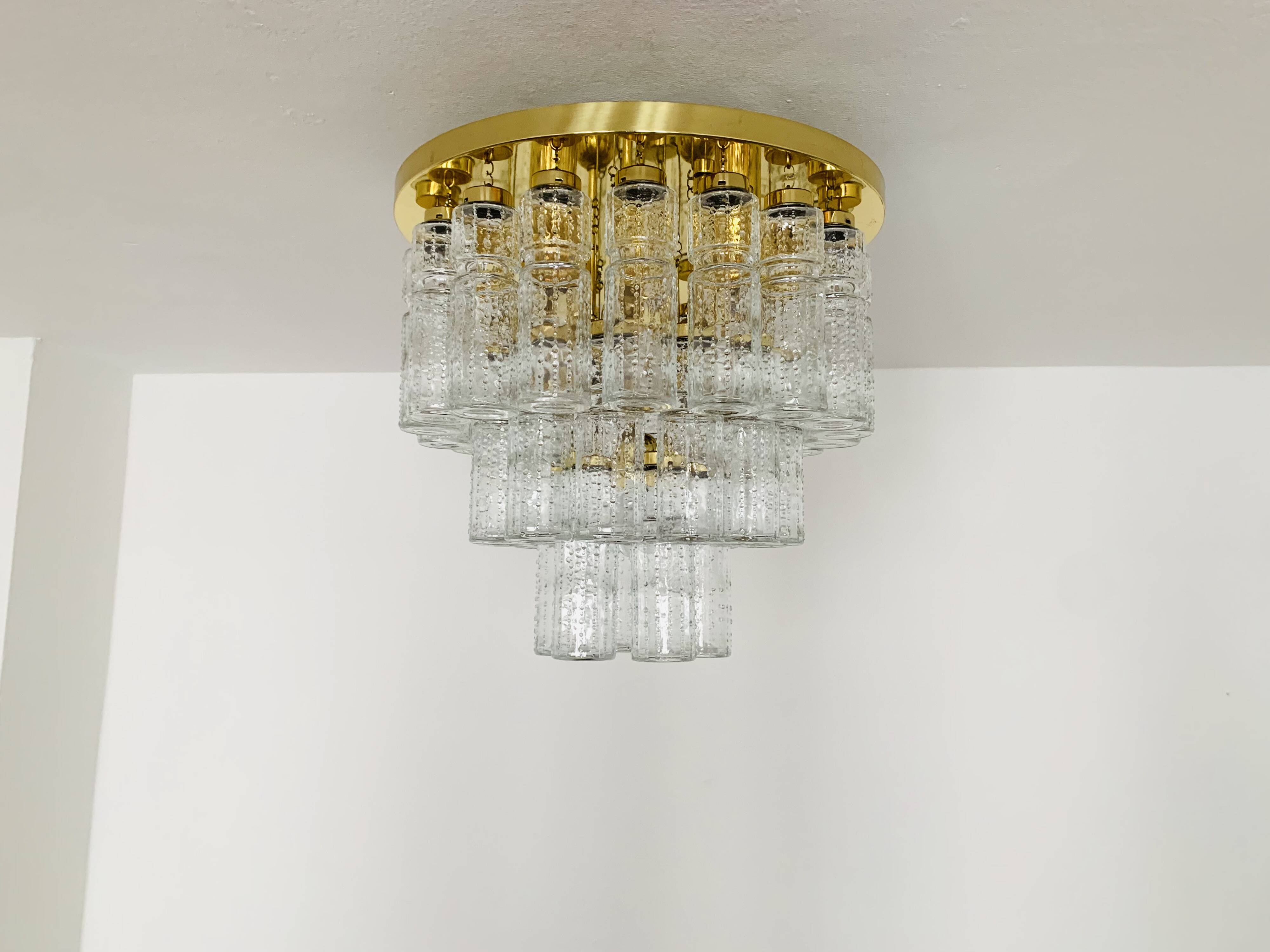 Large Brass Chandelier by Glashütte Limburg