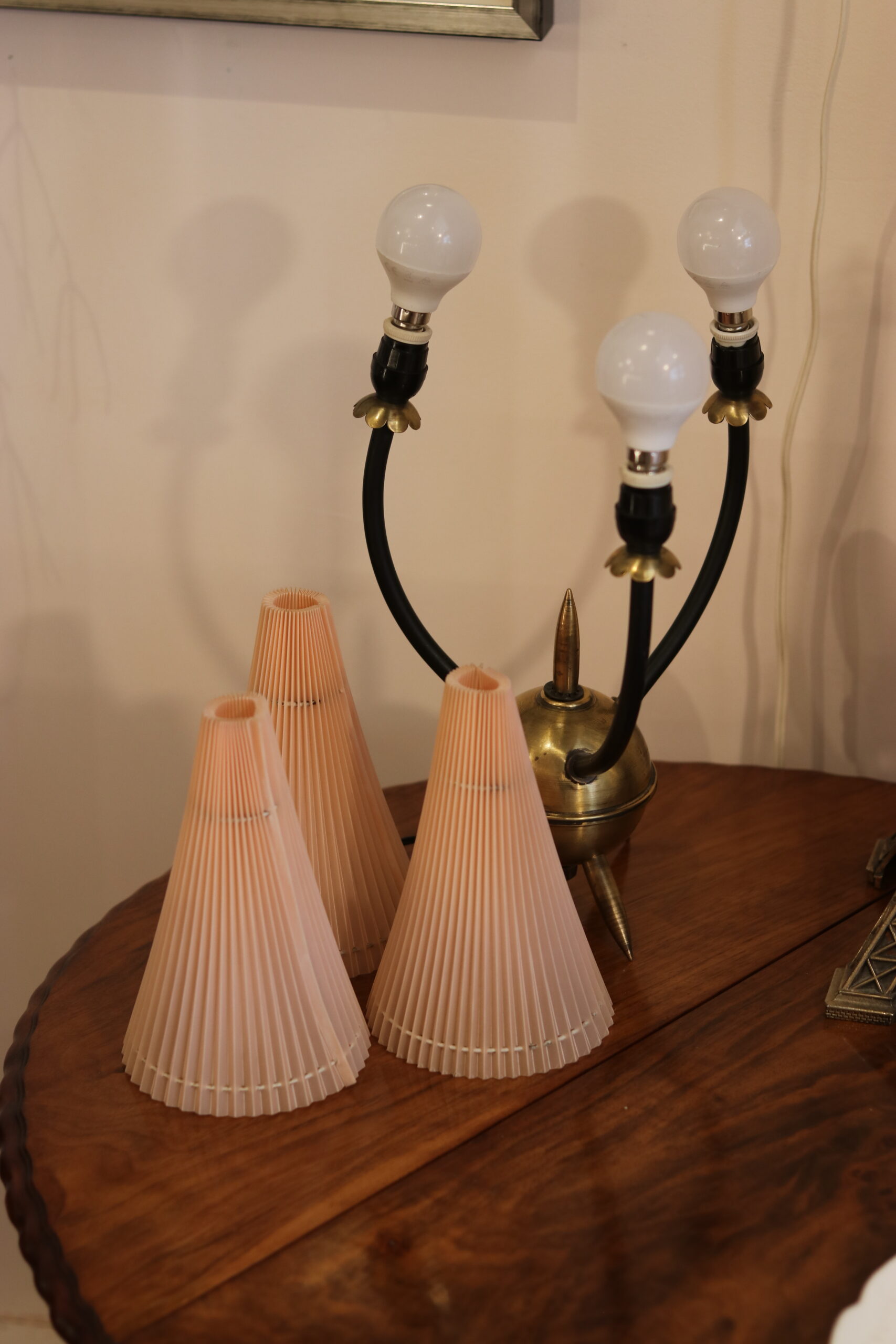 Table lamp from the early 1950s, brass sphere with spikes.