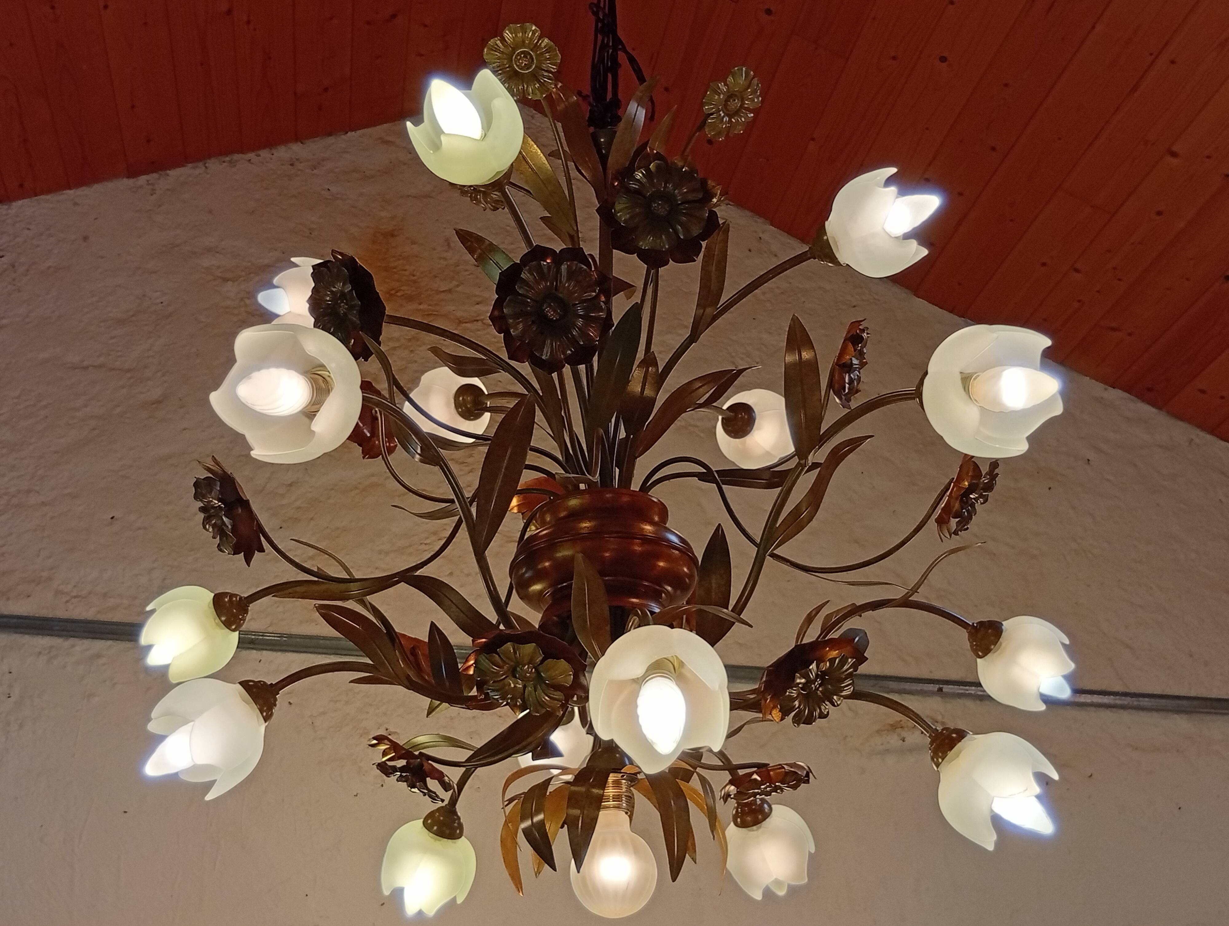 Monumental copper Florentine chandelier from the 1980s.