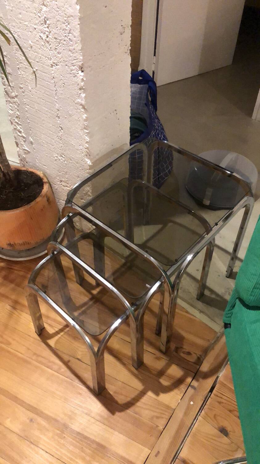 Chrome and smoked glass nesting tables