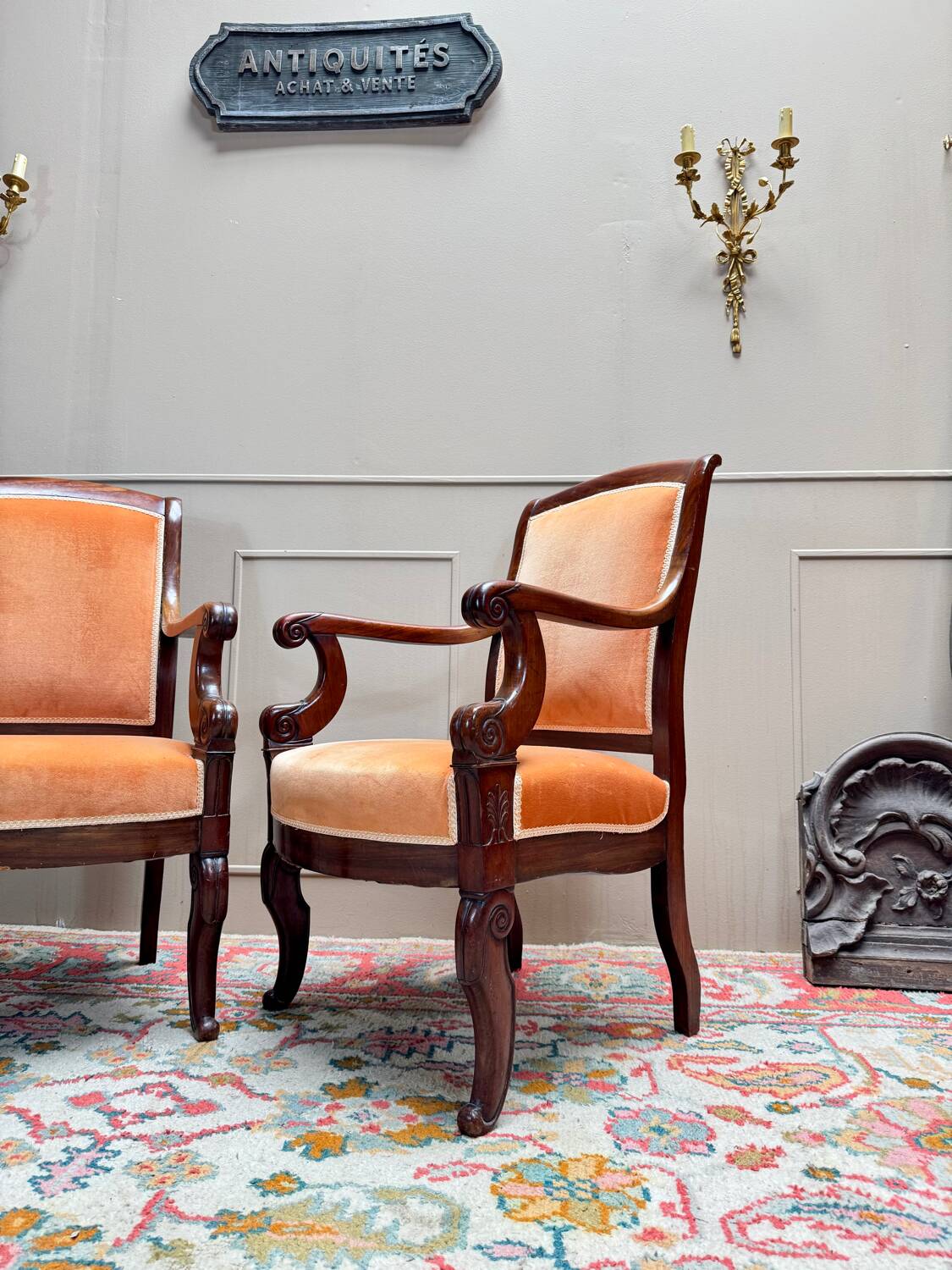 Pair of Solid Mahogany Armchairs from the 19th Century Restoration Period