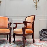 Pair of Solid Mahogany Armchairs from the 19th Century Restoration Period