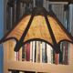 Scandinavian rattan hanging lamp, wood and vintage fabric