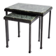Green nesting coffee table with marble top and iron frame