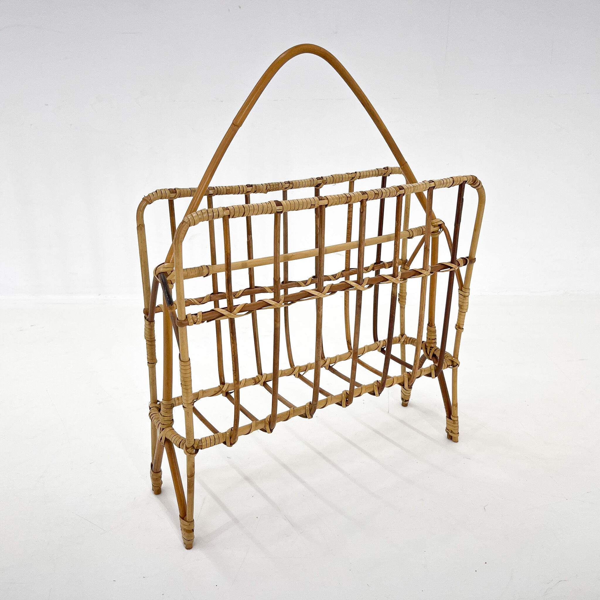 1970s Bamboo Magazine Holder, Czechoslovakia