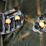 Brutalist cut glass candle holder