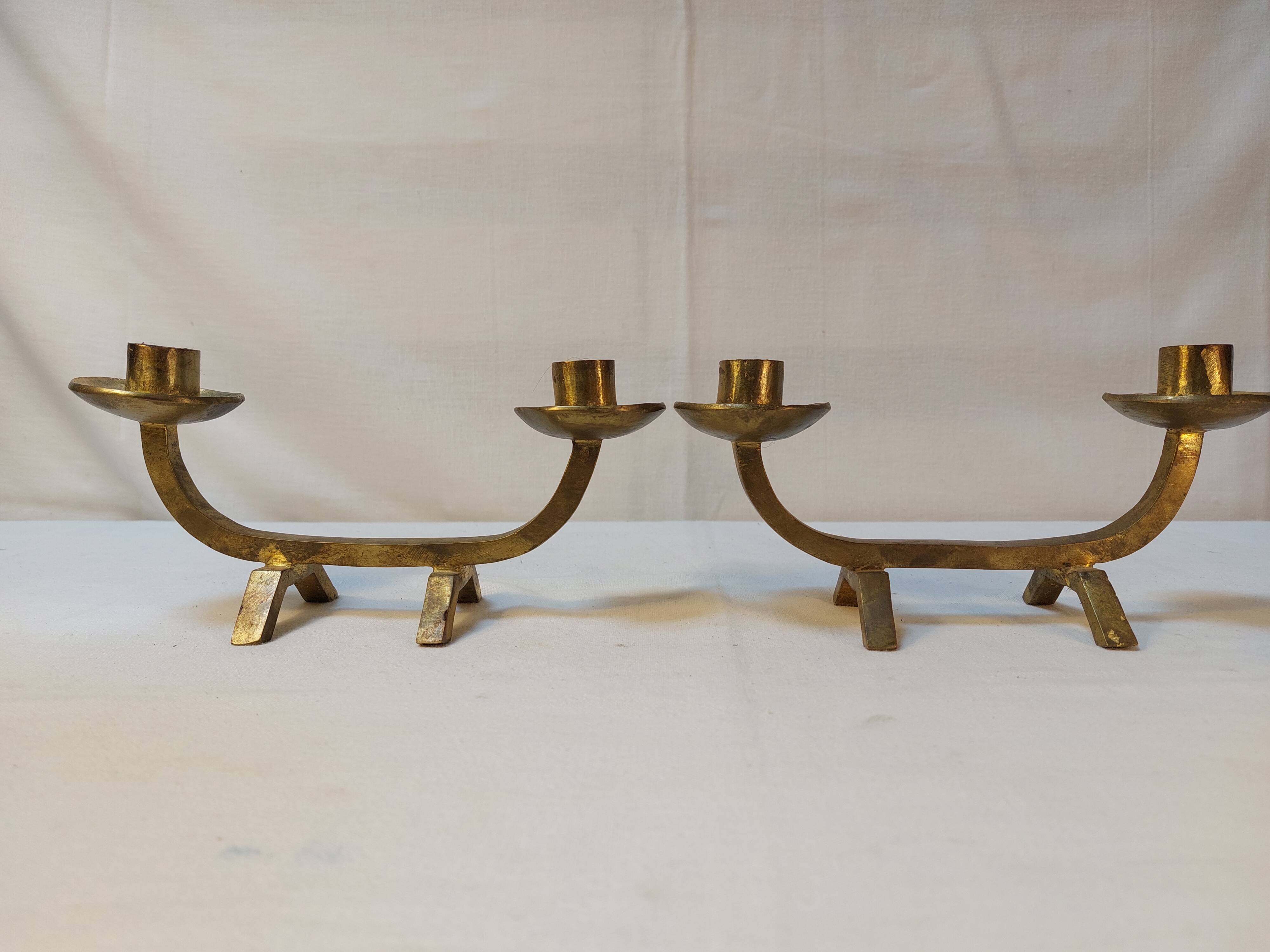 Pair of brutalist candlesticks in solid brass - 1960s