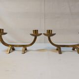 Pair of brutalist candlesticks in solid brass - 1960s