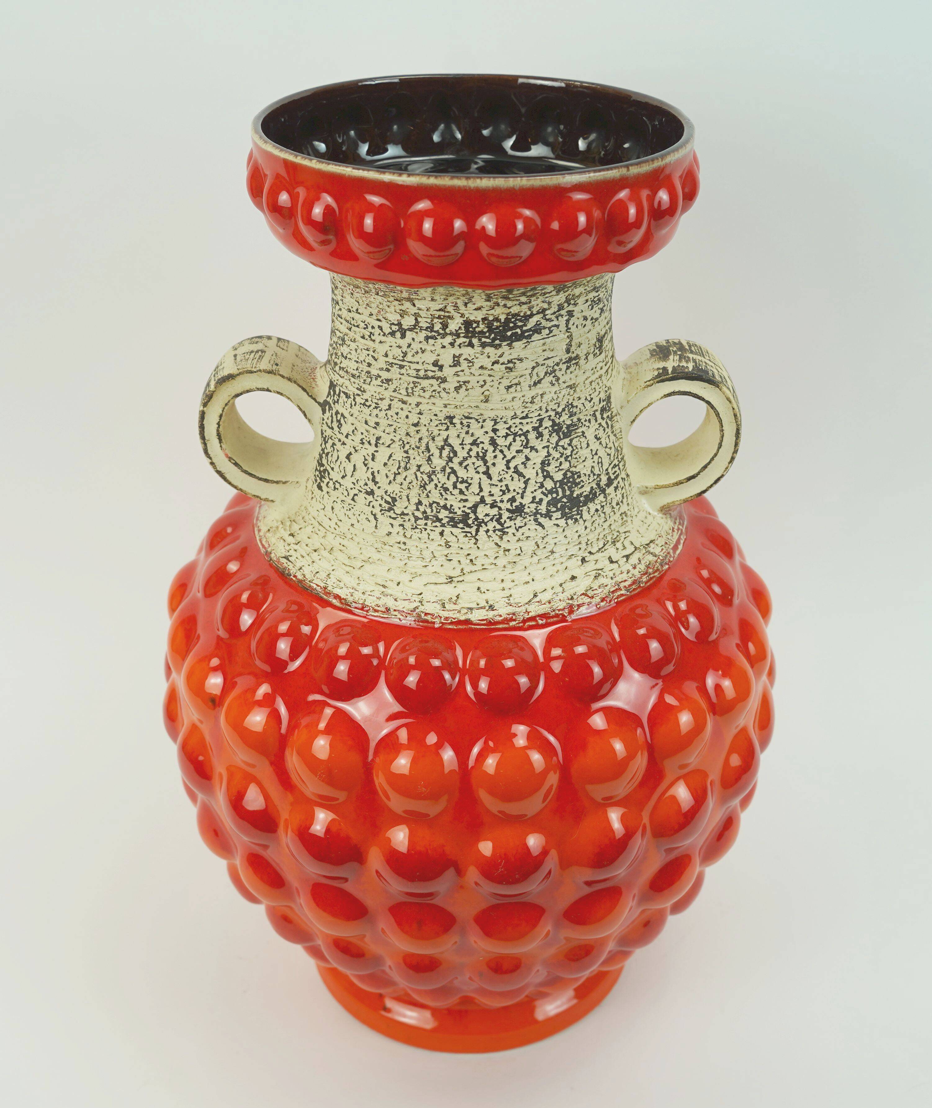 huge 1960s bay keramik floor VASE bubble decor red and orange model 65 45