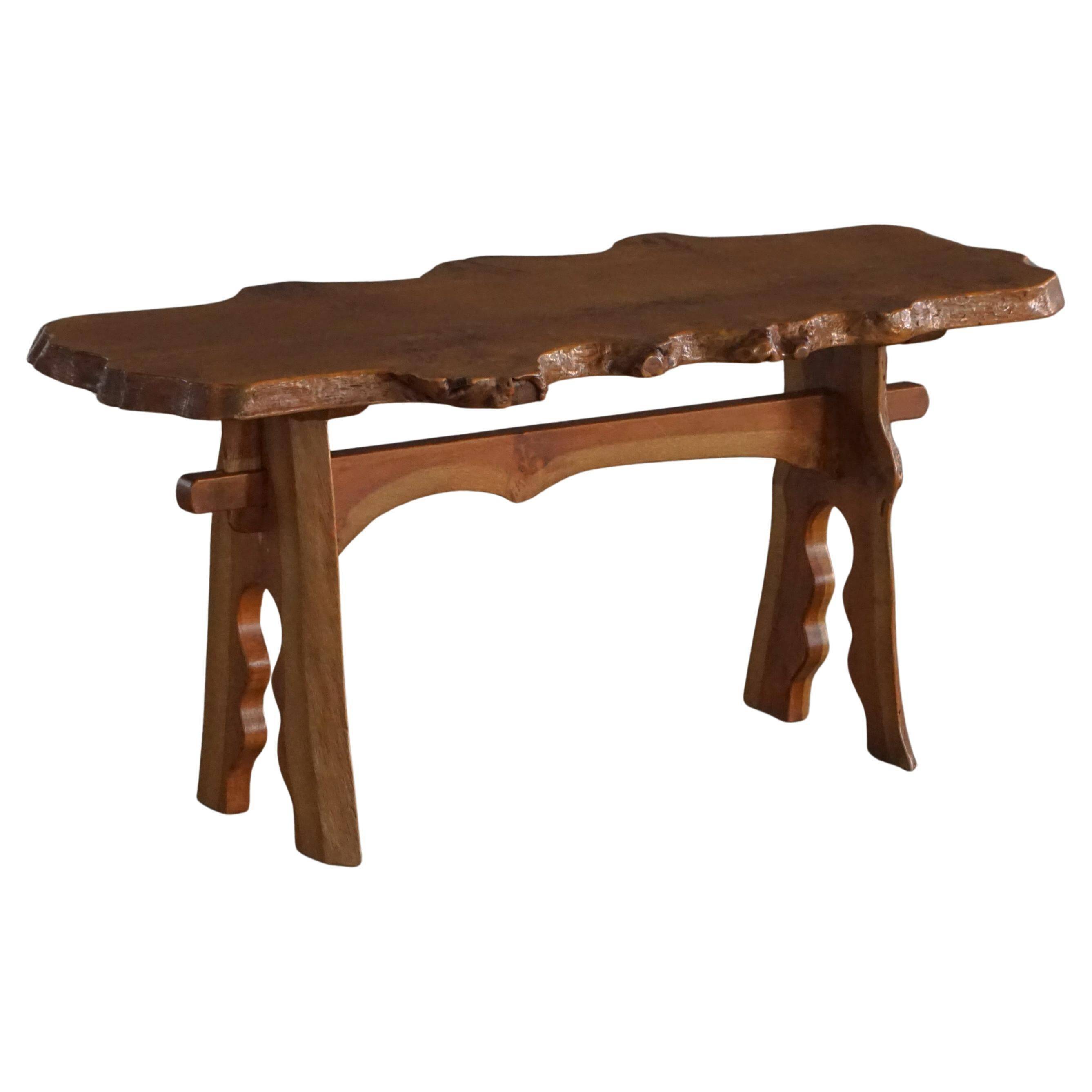 Mid-century Scandinavian coffee table made of solid elm wood, wabi-sabi style, 1960s.