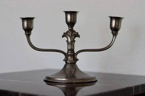 Vintage Pewter 3-Arm Candelabra – Art Deco / Art Nouveau Style