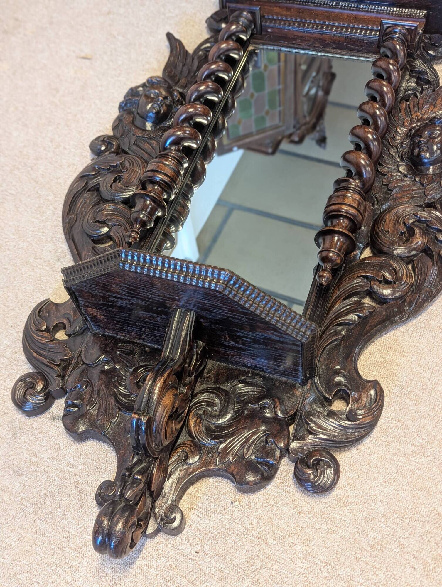 Large Flemish neo-Renaissance wall mirror in carved wood – late 19th century