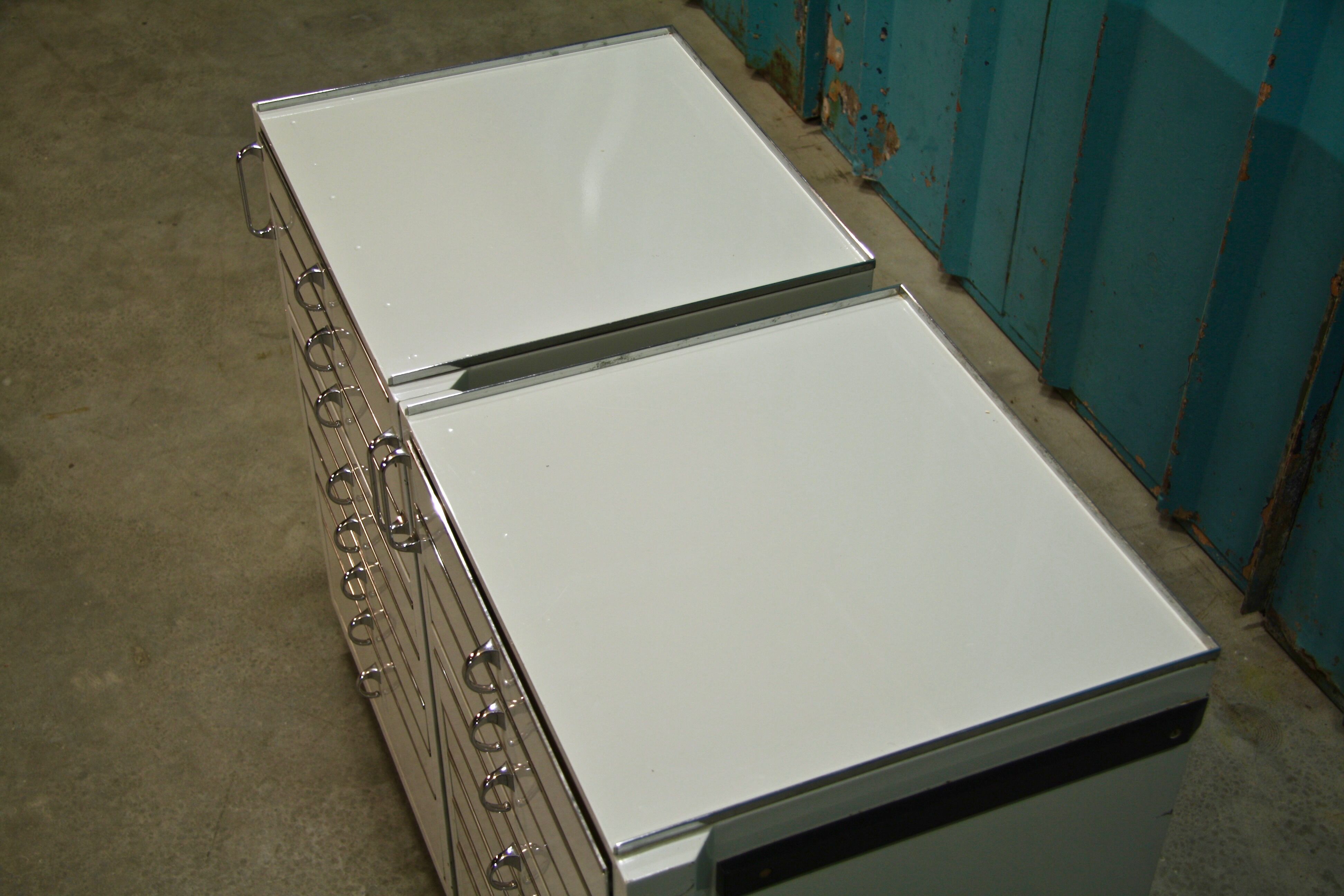 Set of 2 industrial German medical chests with drawers by Baisch, 1950s