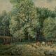 Aquarelle figurant un troupeau de vaches en pâture signature en bas a droite Eugéne Damblans (1865)