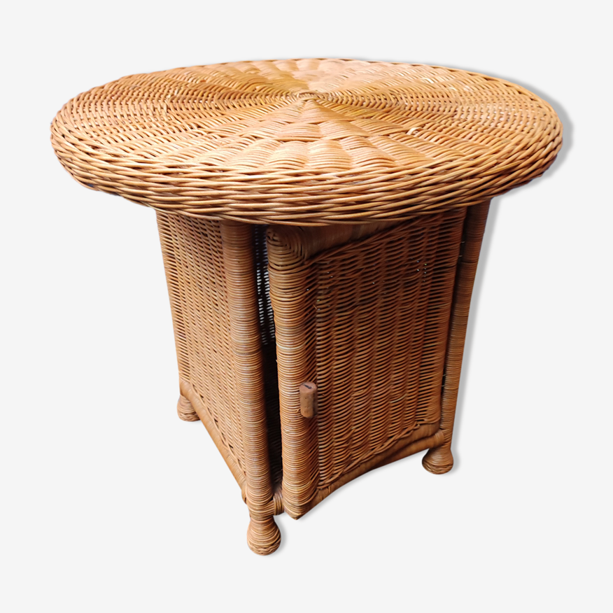Table meuble de rangement rotin osier vintage | Selency