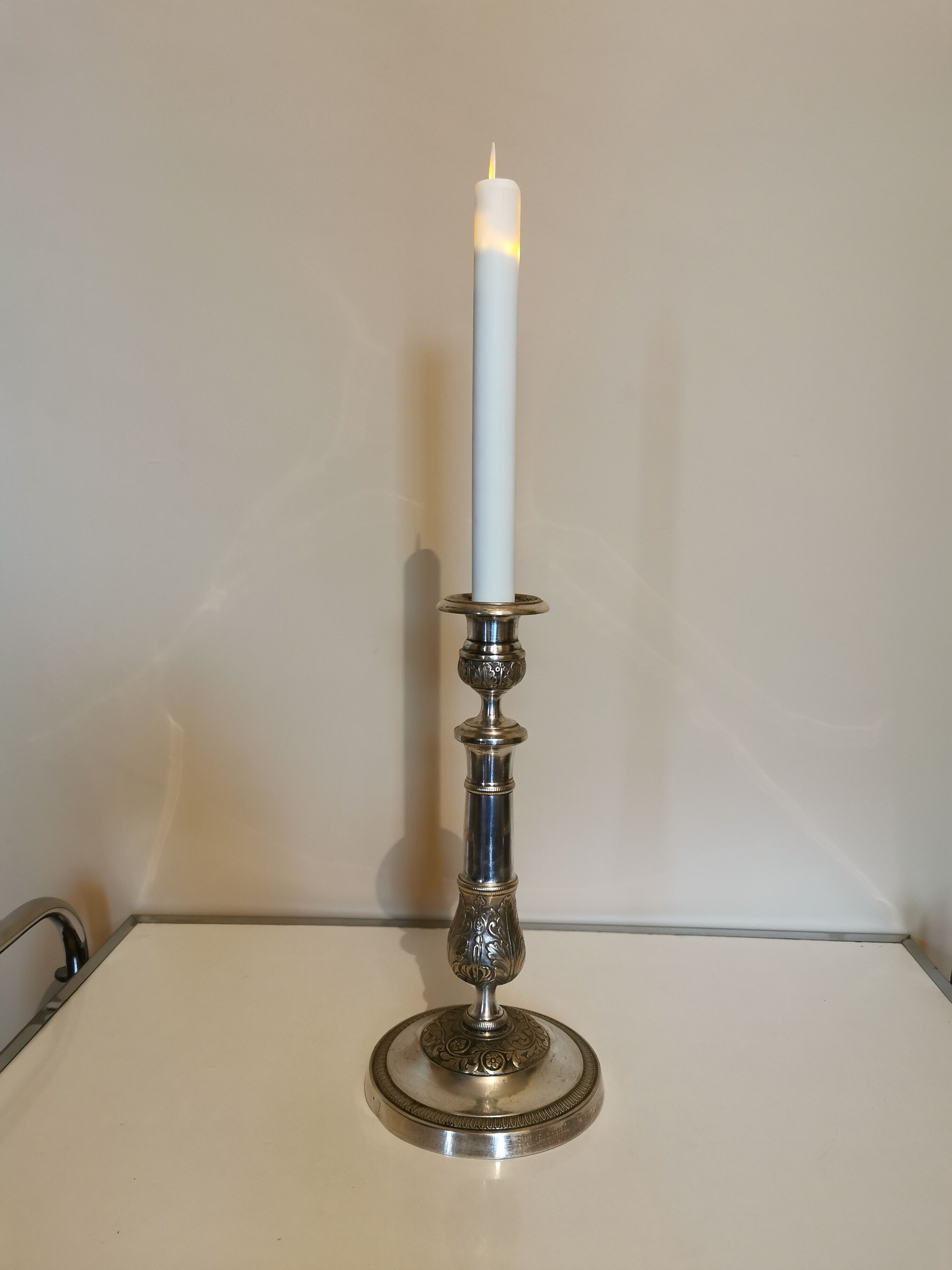 Silver metal candle holder