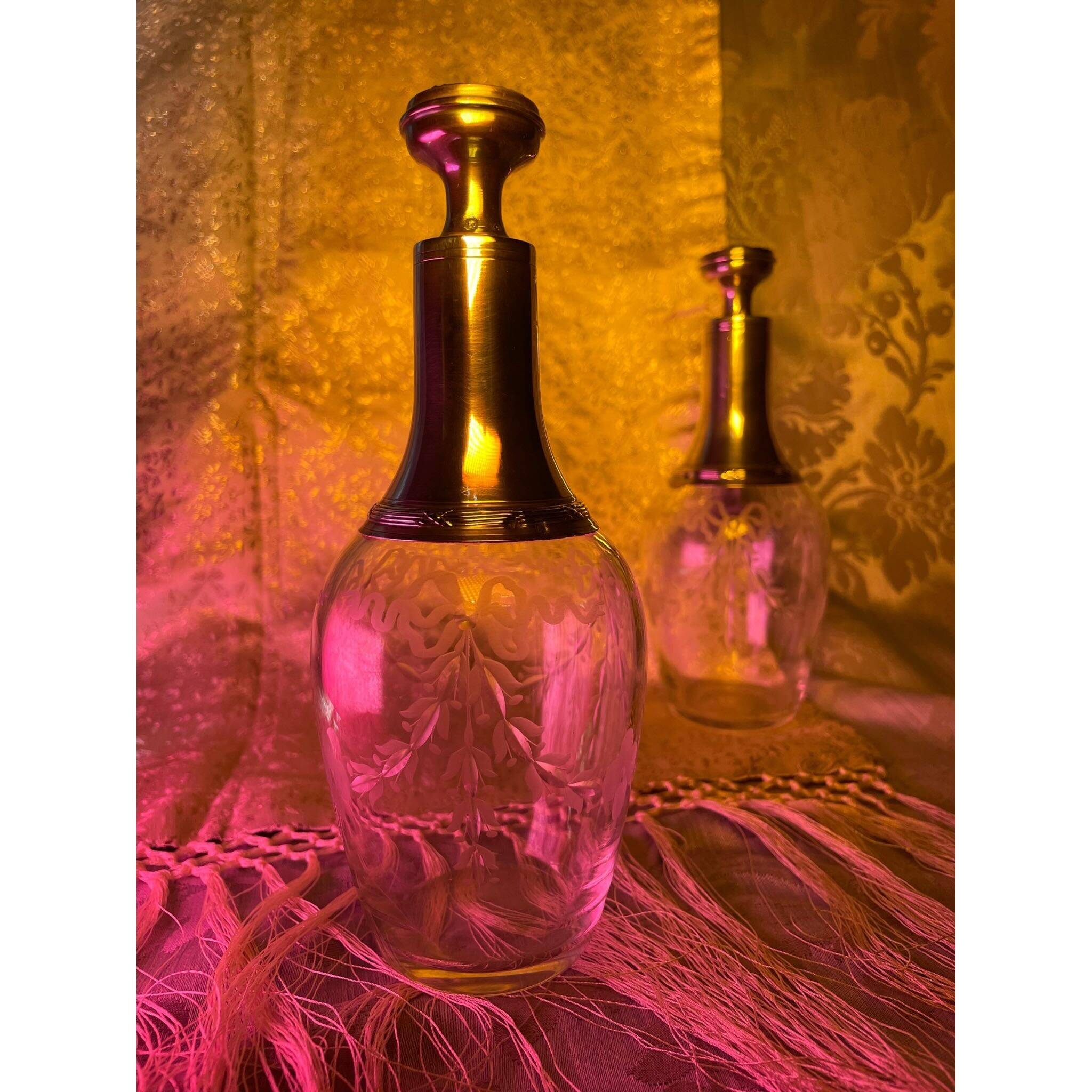 Pair of crystal and silver decanters - early 20th century