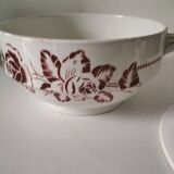 Digoin Sarreguemines Atlantic pattern tureen, deep red rose decoration