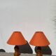 Pair of orange turned wood lamps