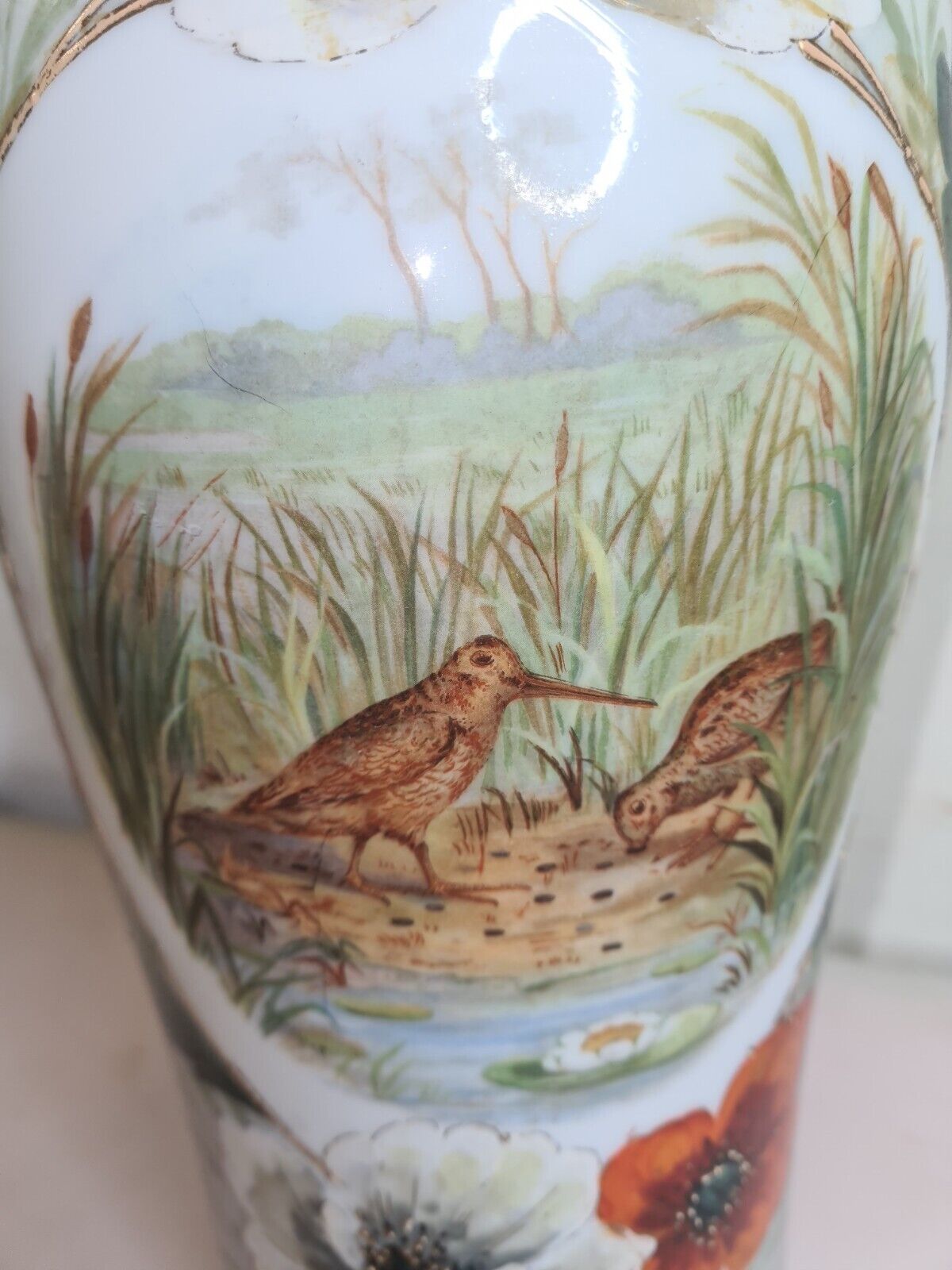 Opaline vase with woodcock