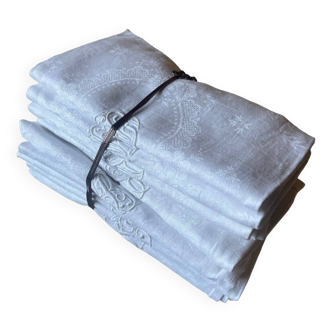 Series of 10 old embroidered linen napkins