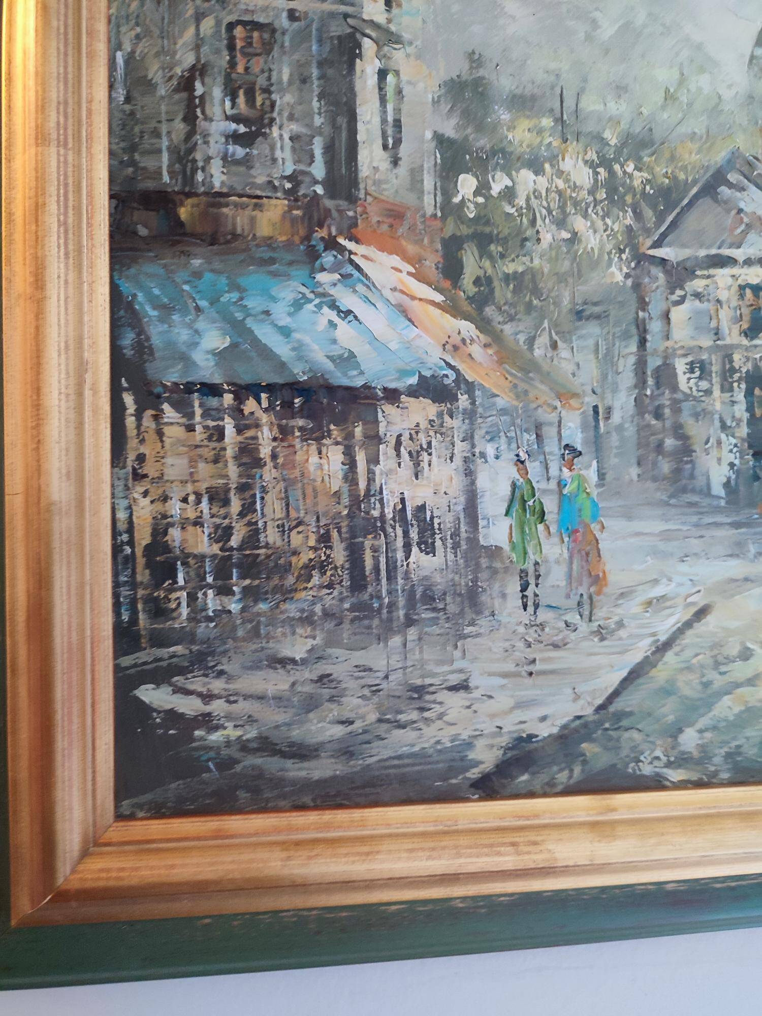 Description superb painting representing the place du tertre in Paris signed caroline burnett