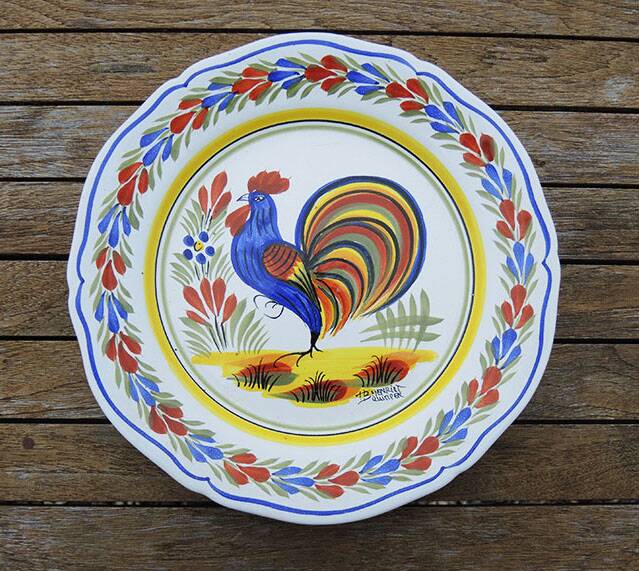 Old Earthenware Rooster Plate - Henriot Quimper