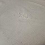 Ancient tablecloth, 12 embroidered towels monogram RD damasse de roses , friezes art deco