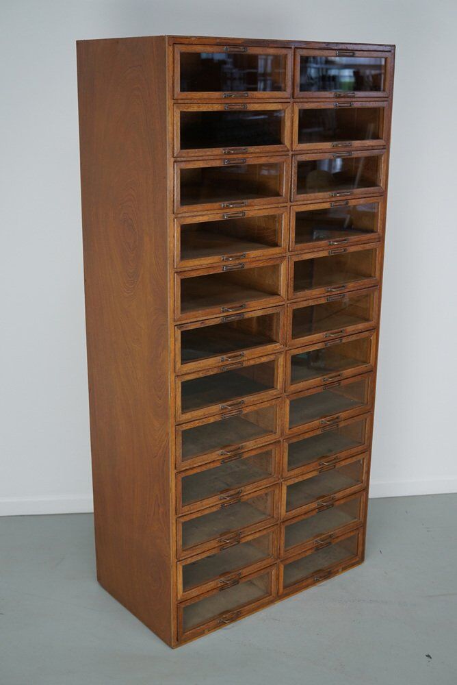 Vintage Dutch oak haberdashery shop cabinet, 1930s