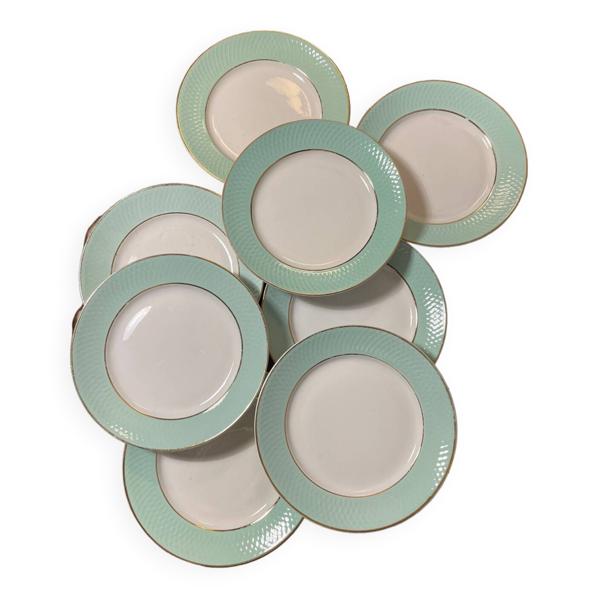 Set of 6 vintage Moulin des loups flat plates 1950