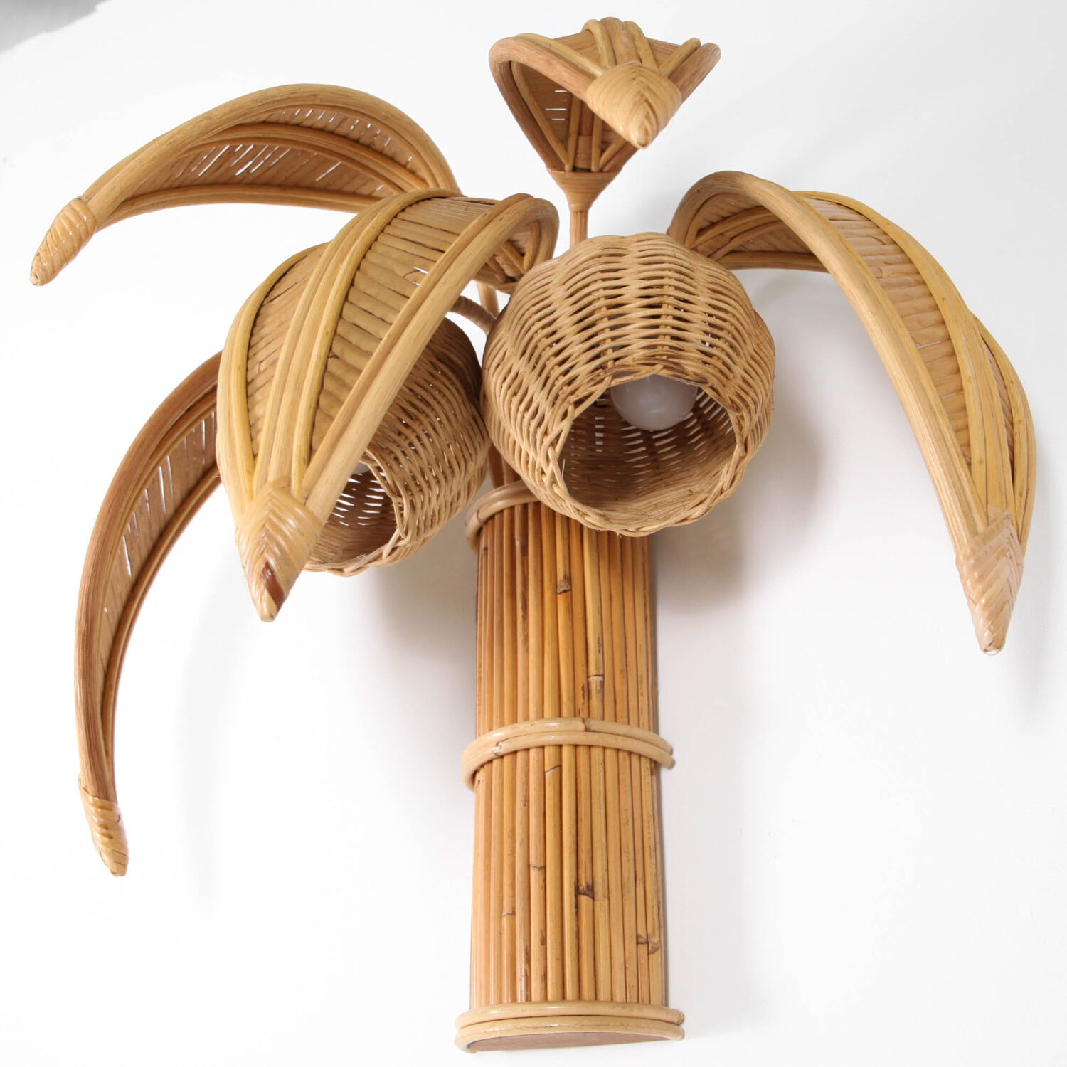 Pair of "coconut/palm" wall lights in rattan