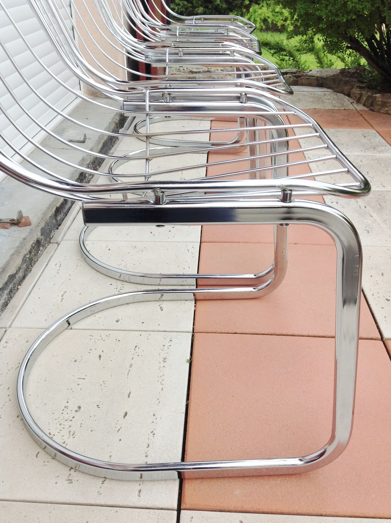 Set of four chrome metal wired chairs by Gastone Rinaldi / vintage 70s