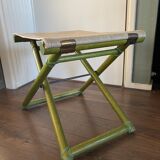 Tabouret pliable vintage Regency en hêtre italien et cuir