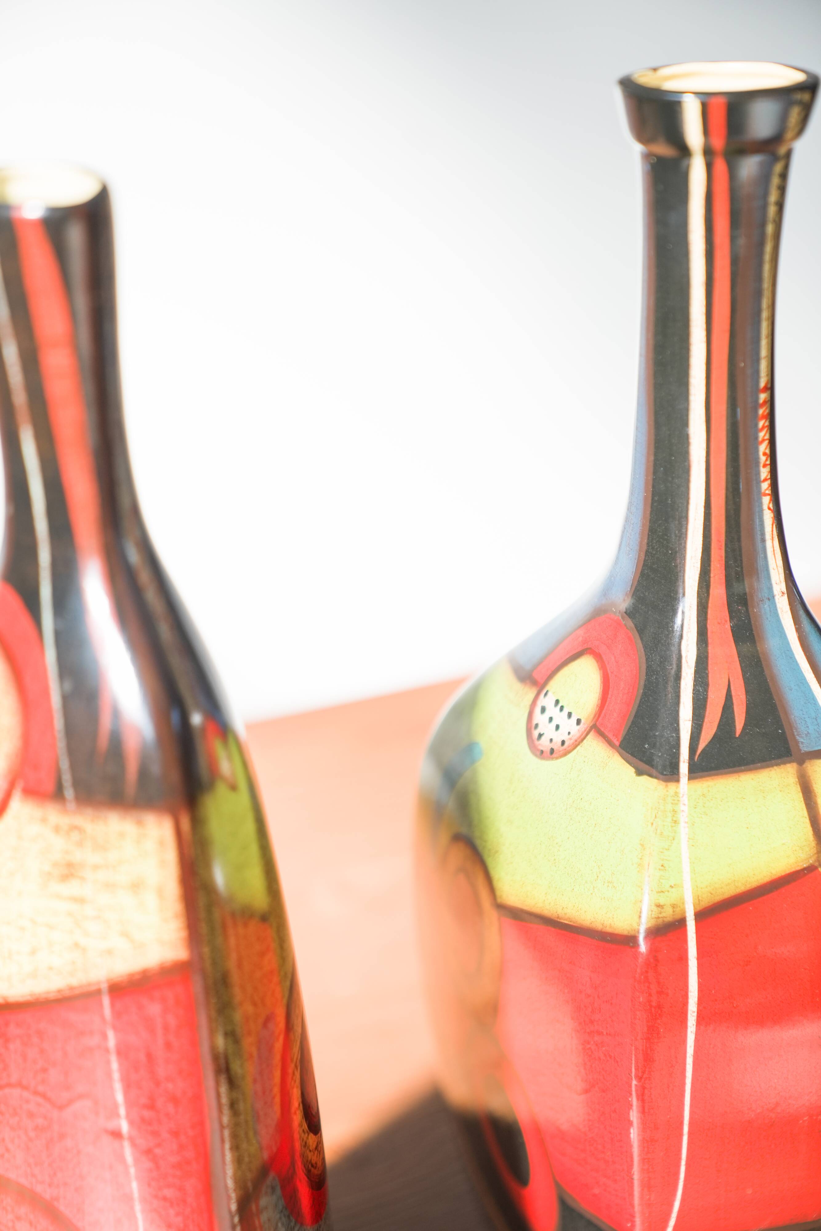 1970s-80s Hand-Painted Terracotta Vases