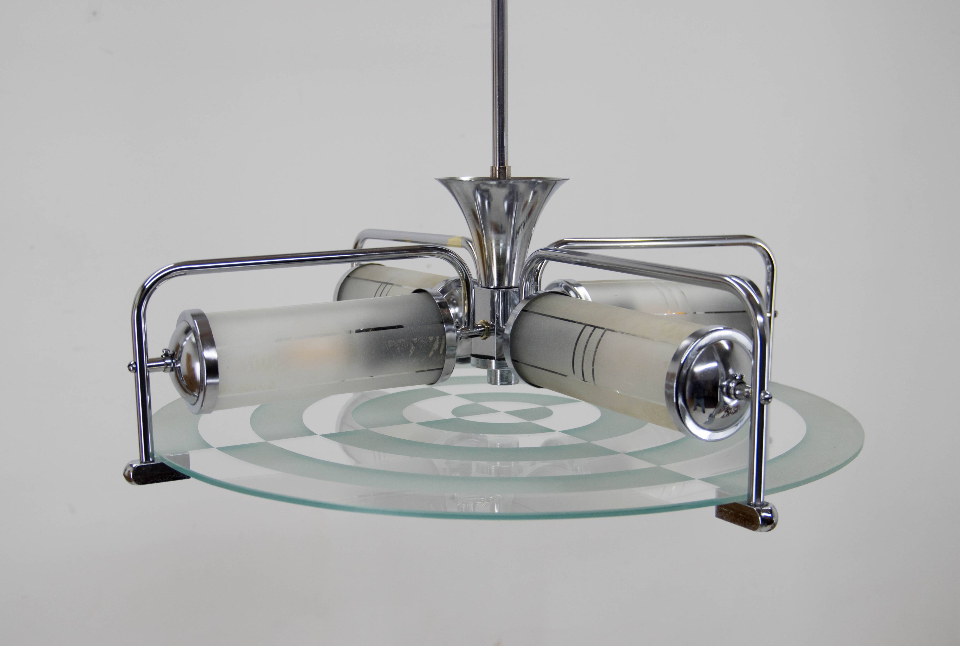 Rare lustre tubulaire Art déco/fonctionnaliste, années 1930