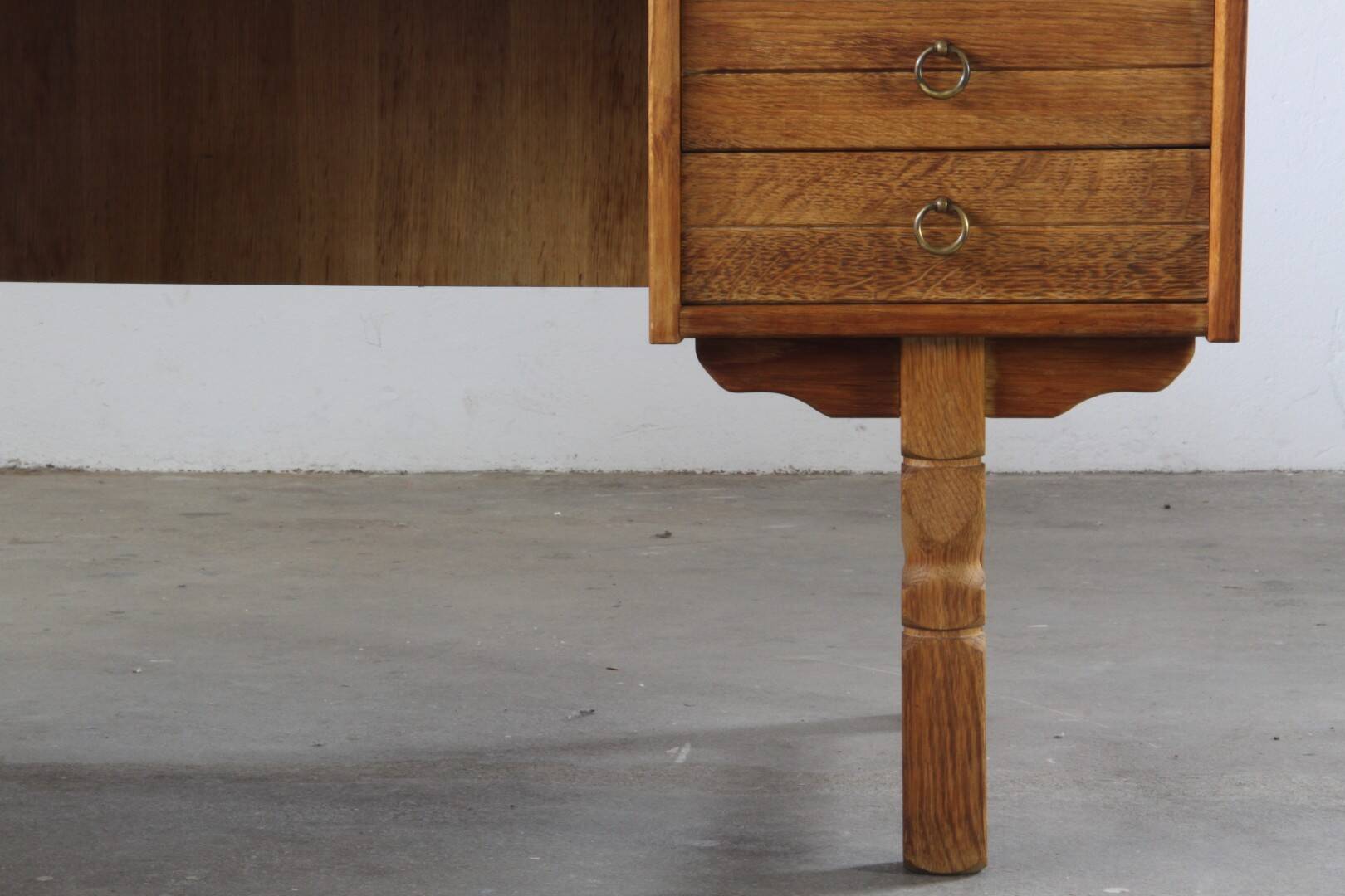 Vintage Mid-Century Oak Desk with 6 Drawers, Open Back, Kjærnulf Style