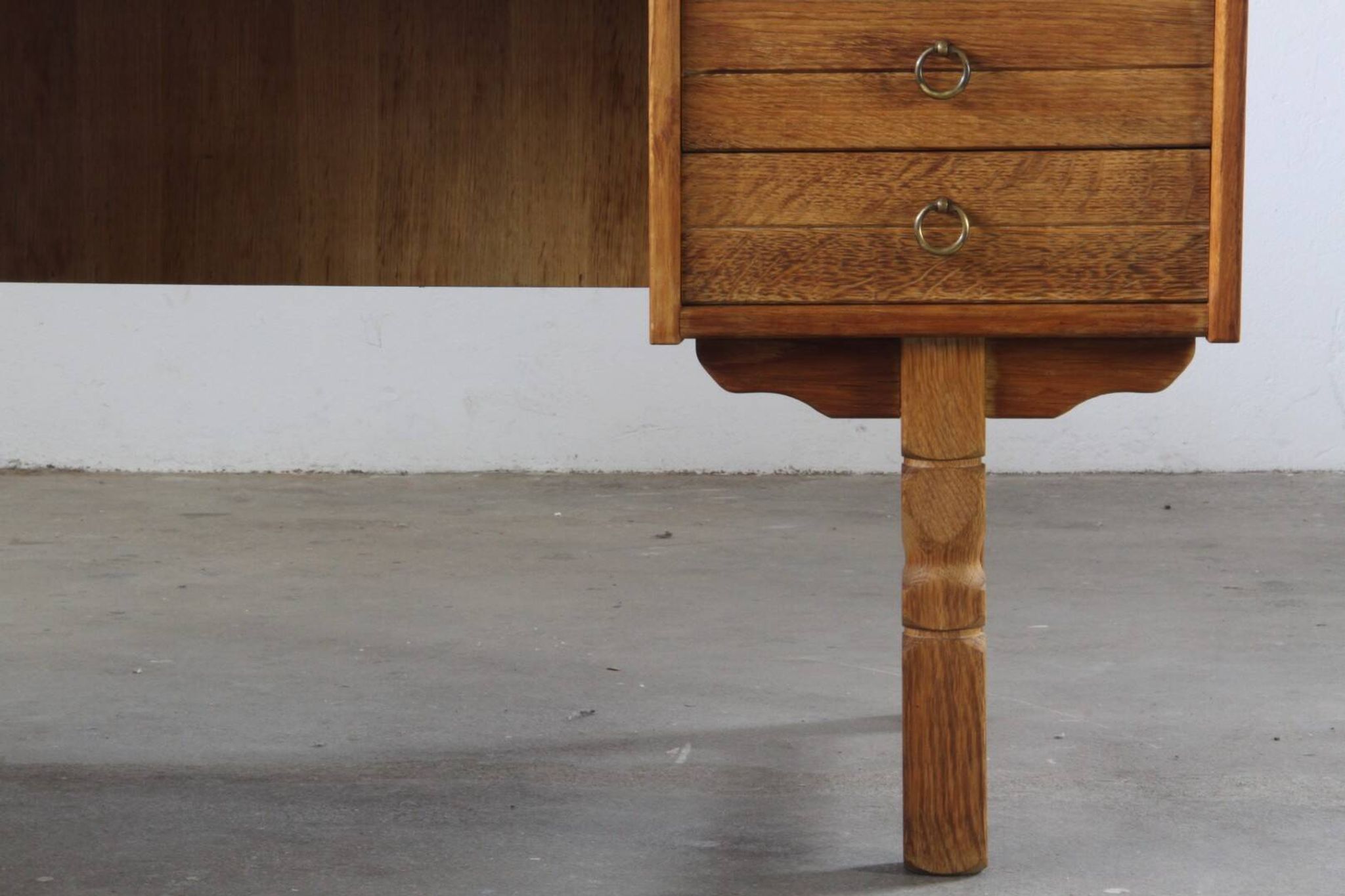 Vintage Mid-Century Oak Desk with 6 Drawers, Open Back, Kjærnulf Style