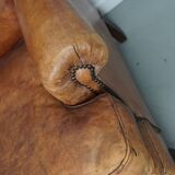 Vintage Dutch cognac coloured leather club chair, with footstool