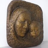 German bronze relief of mother with baby, 1940s.