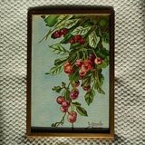 Set of 2 apple and cherry watercolors, framed