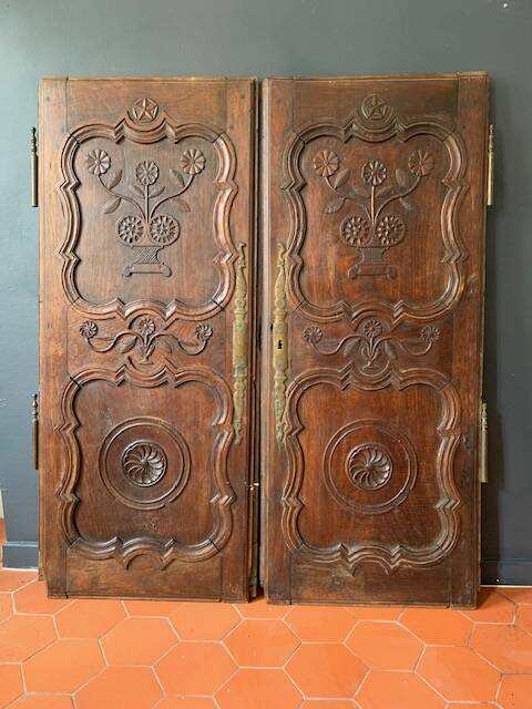 Antique carved wooden cabinet doors, 18th century