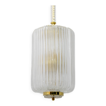 Suspension en laiton et verre de Murano de style Art déco attribuée à Tomaso Buzzi