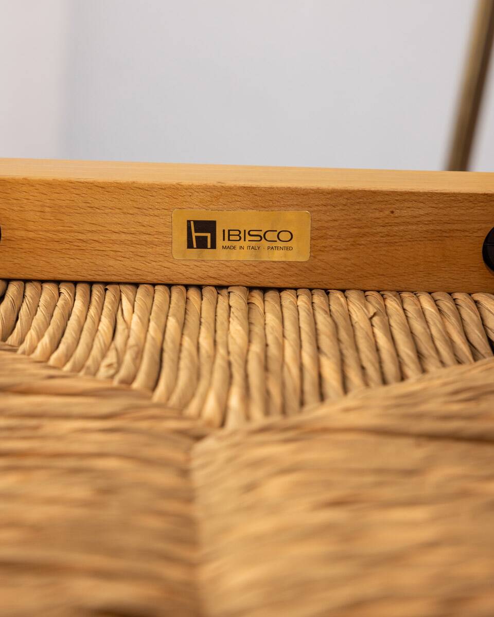 Pair of vintage 70s stools in wood and rope design hibiscus