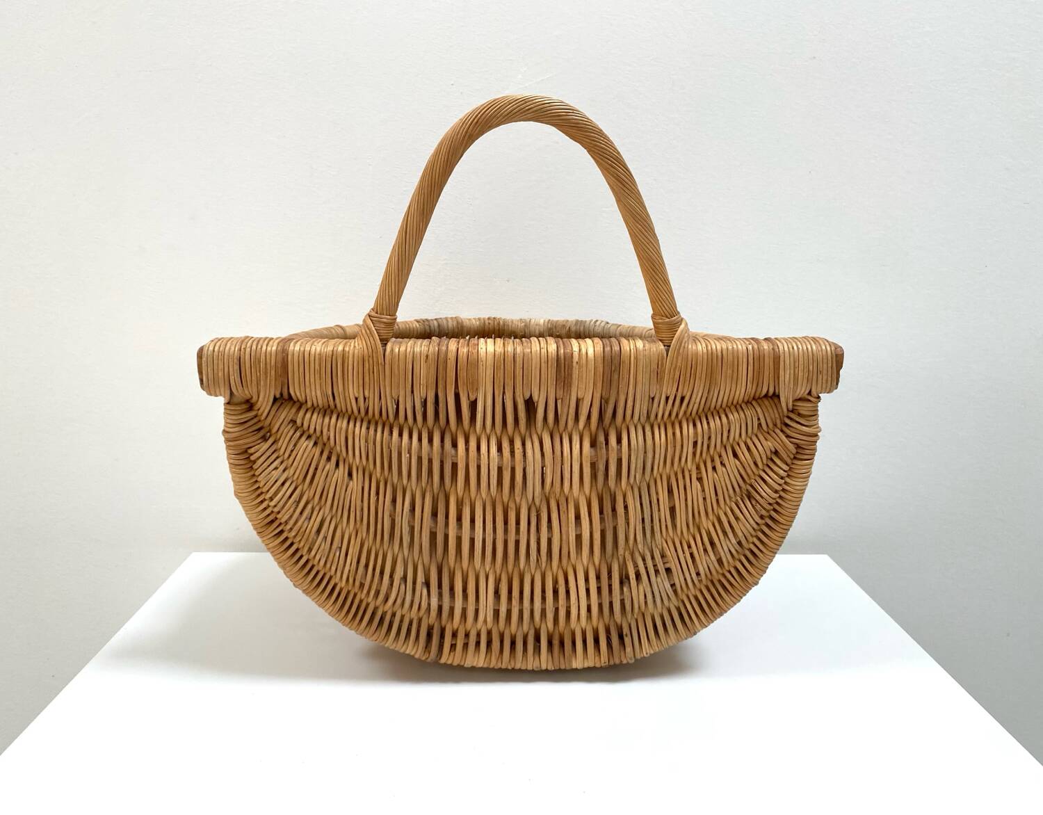 Large hanging wicker rattan basket - 1970s