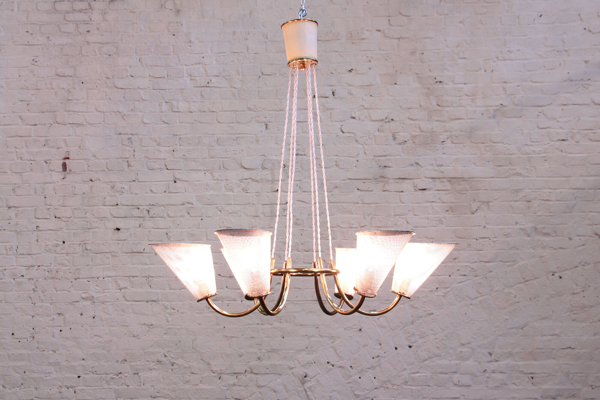 Perforated metal chandelier with 6 lights from the 1950s.