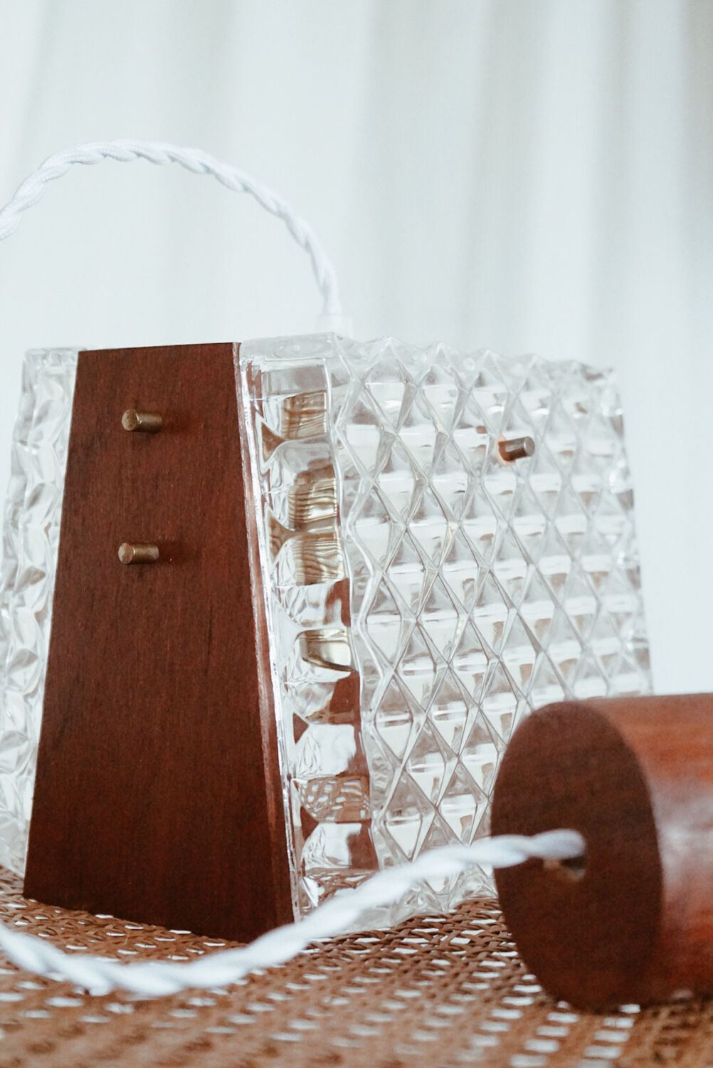 Scandinavian teak and glass pendant light 🌿 Vintage